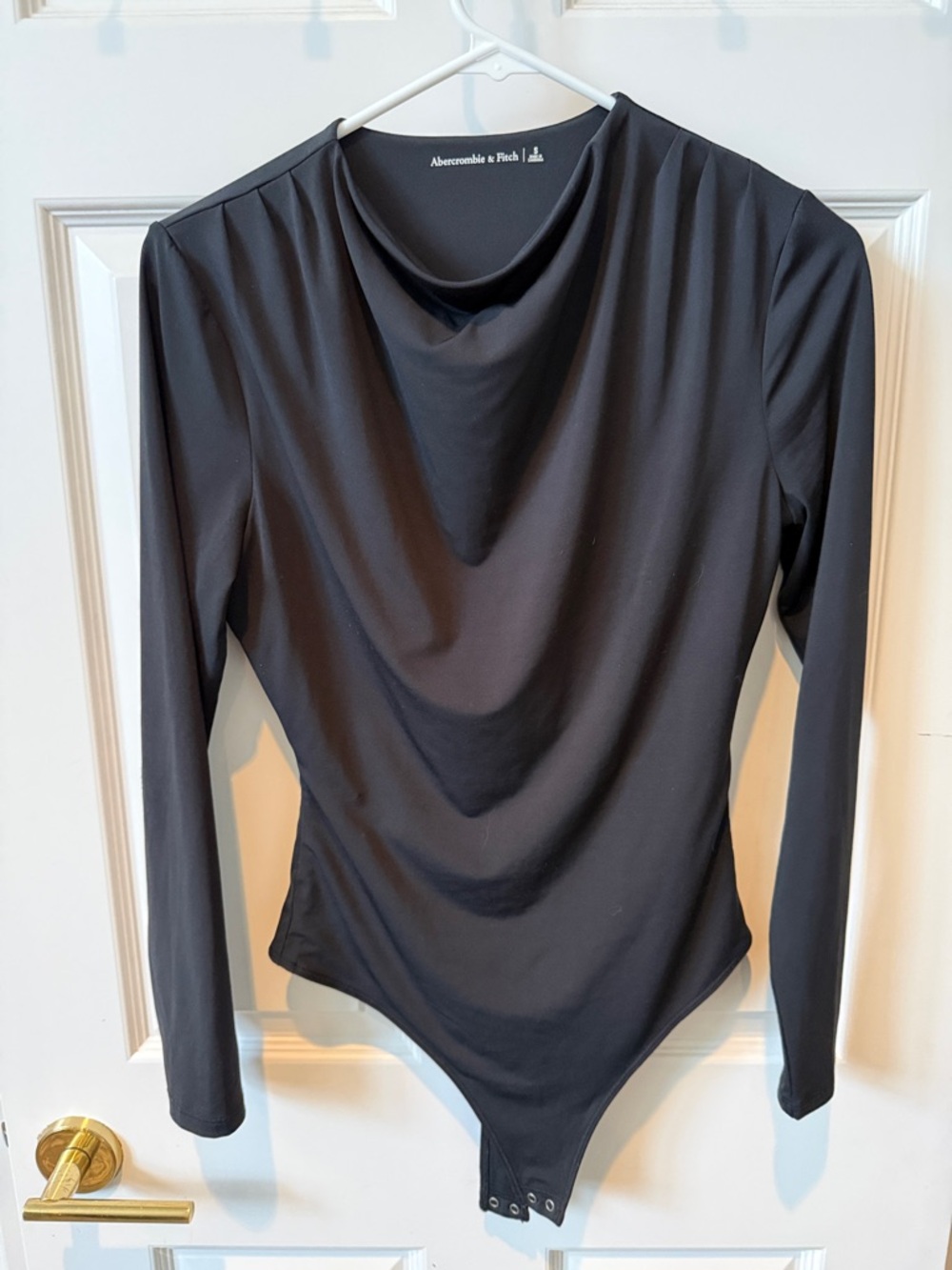 Abercrombie & Fitch Black Draped-Neck Long-Sleeve Bodysuit